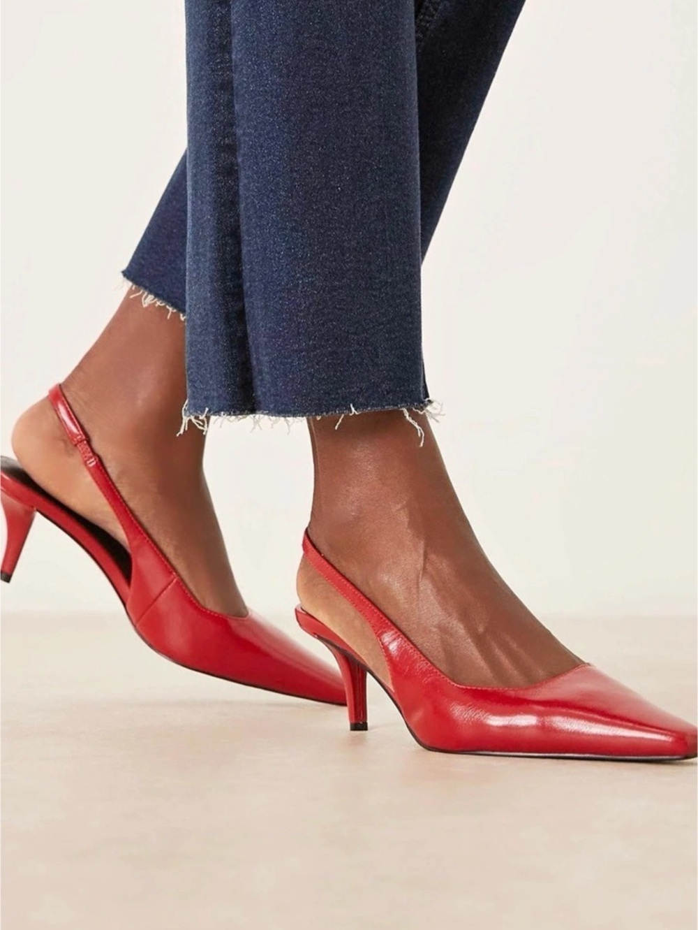ASOS DESIGN Shake Red Chisel Toe Slingback Mid Heel Shoes Size 9 New
